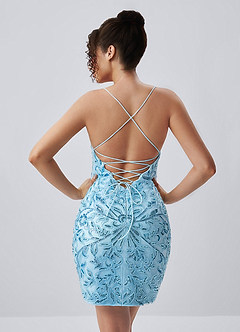 Liliane Sky Blue Spaghetti Strap Sequin Leaf Lace-Up Mini Dress image5