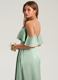 Azazie Jean Jurken voor bruidsmeisjes Jurk van Stretch Satijn met A-Lijn Off the Shoulder Agave image7