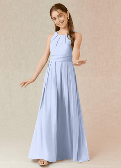 Azazie Bibiane Junior A-Linie Plissee Chiffon Kleid Eis image4