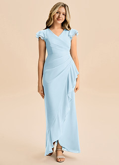 Azazie Julie Junior Vestido de Azul Cielo de Gasa de Corte Sirena con Volante image4