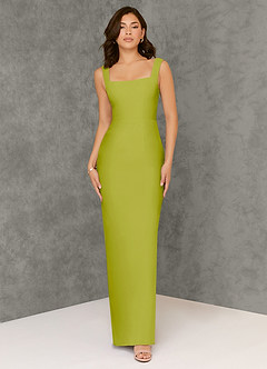 Azazie Flori Bridesmaid Dresses Lemongrass Sheath Square Neckline Chiffon Dress image1