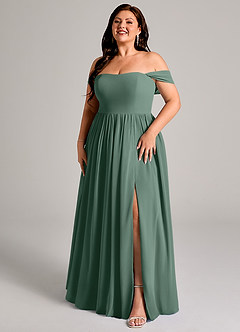 Azazie Calianna Bridesmaid Dresses Sea Moss A-Line Off the Shoulder Chiffon Convertible Dress image12