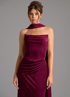 Azazie Sorrel Robes de demoiselle d'honneur Robe Sirène Convertible en velours Corset Cabernet image5