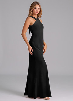 Azazie Doretta Vestidos de damas de honor Vestido de Negro de terciopelo de Corte Sirena con Plisado image5