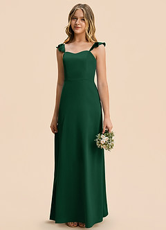 Azazie Mavie Junior Vestido Verde Oscuro de Satén Elástico de Corte en A con Drapeado image3