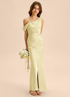 Azazie Madelyn Junior Osłona Zza ramienia Satyna elastyczna Długość podłogi Młodsza druhna Sukienka image4