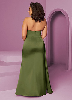 Barbie ♥ Azazie Robes de demoiselle d'honneur Robe Sirène en Satin extensible Plissée Olive image5