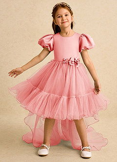 Azazie Cocoa Jurken voor bloemenmeisjes Baljurk Jurk van Tule Geplooid Koraal image3