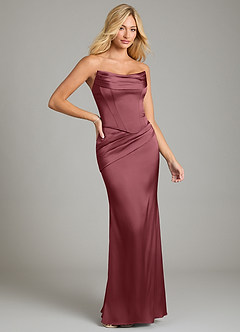 Azazie Sorrel Bridesmaid Dresses Desert Rose Mermaid Strapless Stretch Satin Convertible Dress image6