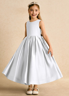 Azazie Cailee Flower Girl Dresses White Ball-Gown Pleated Matte Satin Dress image4