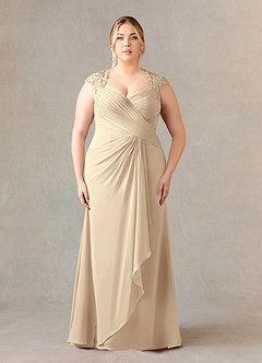 Azazie Birdie Mère de la mariée Robes Robe Trapèze en Mousseline de soie Paillettes Reine Anne Champagne image7