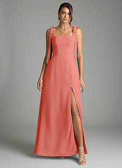 Azazie Debra Bridesmaid Dresses Salmon Pink A-Line with Pockets Chiffon Convertible Dress image7