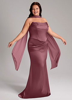 Azazie Sorrel Robes de demoiselle d'honneur Robe Sirène Convertible en Satin extensible Bustier Rose Du Désert image9