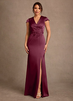 Azazie Rilda 신부의 어머니 드레스 쉬스 레이스 스트레치 새틴 플로어 길이 드레스 image1