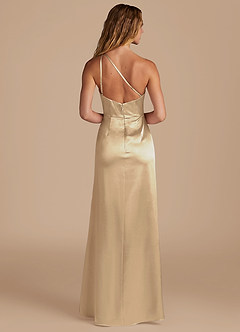 Azazie Mika Bridesmaid Dresses Champagne Sheath One Shoulder Metallic Satin Dress image5