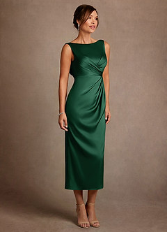 Azazie Mazhe Moeder van de bruid jurken A-Lijn Jurk van Stretch Satijn Geplooid Donkergroen image4