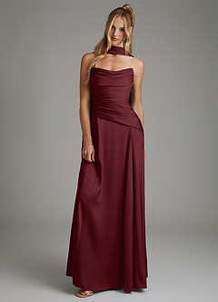 Azazie Gabriela Brautjungfernkleider A-Linie Korsett Stretch-Satin Kleid Cabernetrot image1