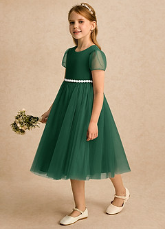 Azazie Kaylor Blumenmädchenkleider A-Linie Plissee Tüll Kleid Dunkelgrün image4