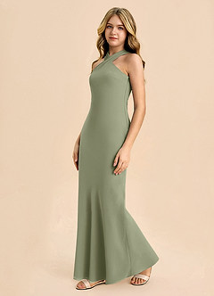 Azazie Doretta Junior Dusty Sage Sheath Pleated Chiffon Dress image4