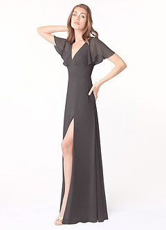 Azazie Kimber Bridesmaid Dresses Steel Grey A-Line Flounce Sleeve Chiffon Dress image3