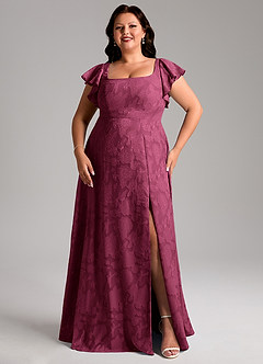 Azazie Bondi Bridesmaid Dresses Mulberry A-Line Side Slit Floral Burnout Dress image10