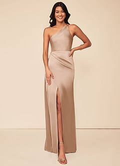 Azazie Maron Bridesmaid Dresses English Rose A-Line One Shoulder Stretch Satin Dress image1