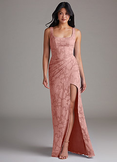 Azazie Mero Bridesmaid Dresses Rosette Sheath Pleated Floral Burnout Dress image4