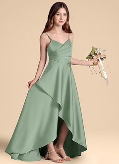 Azazie Prisha Junior Abito A-Line in Raso Elasticizzato Plissettato Matcha image8