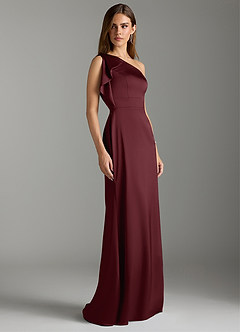 Azazie Rinna Bridesmaid Dresses Cabernet Mermaid Ruched Stretch Satin Dress image3