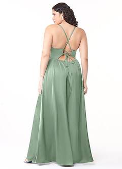 Azazie Raya Schlussverkauf A-Linie V-Hals Gefaltet Stretch-Satin Kleid Agave image8