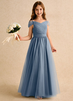 Azazie Yuna Girls Formal Abiti da Ragazza di Fiori Abito A-Line in Tulle a Spalla Scoperta Crepuscolo image1