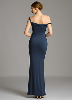 Azazie Shantal Bridesmaid Dresses Dark Navy Mermaid Off the Shoulder Premium Stretch Jersey Dress image7