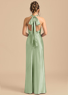 Azazie Velli 신부 들러리 드레스 쉬스 하이넥 메탈릭 새틴 바닥 길이 드레스 image5