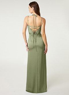 Azazie Desi Robes de demoiselle d'honneur Robe Fourreau en Satin extensible Corset dos nu Sauge Des Jardins image3