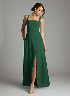 Azazie Debra Bridesmaid Dresses Dark Green A-Line with Pockets Chiffon Convertible Dress image4