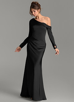 Azazie Sandra Brautjungfernkleider Meerjungfrau-Linie Langarm Stretch-Satin Kleid Schwarz image3