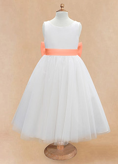 Azazie Kavi Flower Girl Dresses Ivory Sunset A-Line Bow Matte Satin Dress image7
