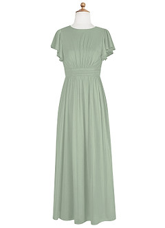 Azazie Mosley Junior Dusty Sage A-Line Ruched Mesh Dress image7