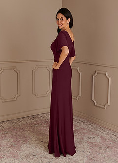Azazie Louanne Mother of the Bride Dresses Cabernet Mermaid Boatneck Pleated Luxe Knit Dress image3