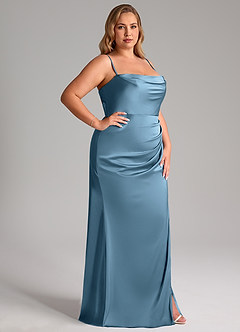 Azazie Leonis Bridesmaid Dresses Steel Blue Mermaid Pleated Stretch Satin Convertible Dress image14