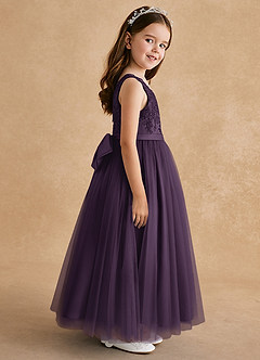 Azazie Cinna Flower Girl Dresses Plum A-Line Lace Tulle Dress image4