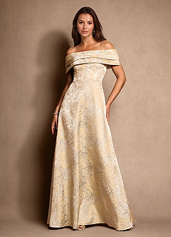 Azazie New Britain Mother of the Bride Dresses Vintage Champagne A-Line Pleated Jacquard Dress image4