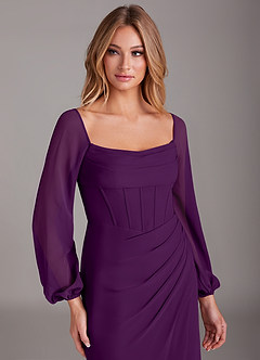 Azazie Charissa Bridesmaid Dresses Grape Sheath Long Sleeve Chiffon Dress image7