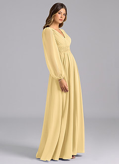 Azazie Palerma Bridesmaid Dresses Butter A-Line Long Sleeve Chiffon Dress image3