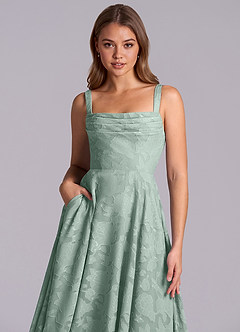 Azazie Shaude Bridesmaid Dresses Agave A-Line Pleated Floral Burnout Dress image3