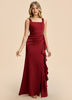 Azazie Adrienne Junior Scarlet Sheath Pleated Stretch Satin Dress image6