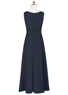 Azazie Snow Junior Dark Navy A-Line Lace Chiffon Dress image8