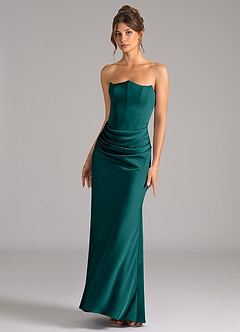 Azazie Debby 신부 들러리 드레스 인어 스트랩리스 스트레치 새틴 바닥 길이 드레스 image4