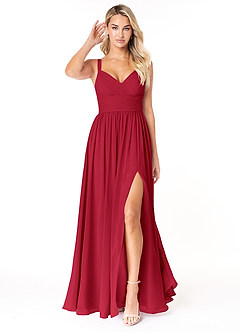 Azazie Chanel Brautjungfernkleider A-Linie Plissee Chiffon Kleid Scharlachrot image1