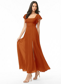 Azazie Bondi Bridesmaid Dresses Paprika A-Line Ruched Chiffon Dress image3